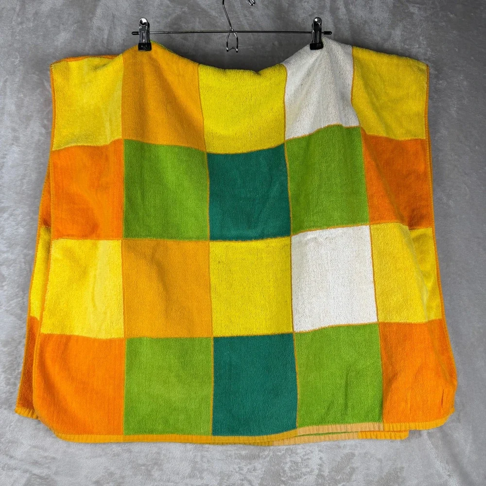 Seven Seas Vintage Beach Towel Multi Color Checkerboard Cotton Made in Brazil